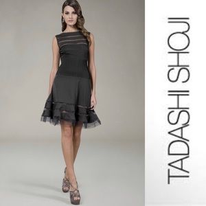 Tadashi Shoji Illusion A Line Dress-Black